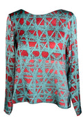 Langarm Bluse schlicht rot mint gemustert