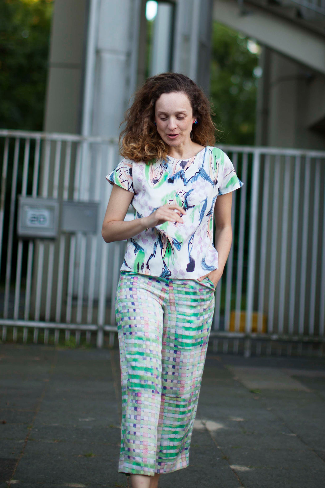 Culottes Tencel Karo grün rosa
