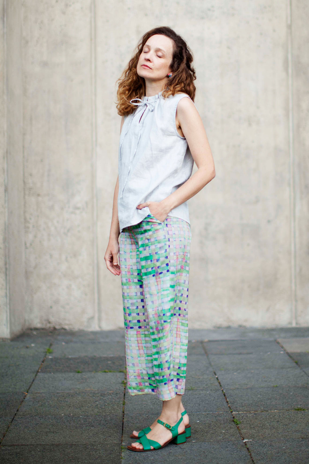 Culottes Tencel Karo grün rosa