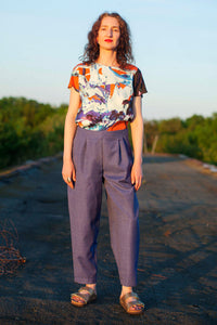 Bundfaltenhose blaue Wolle