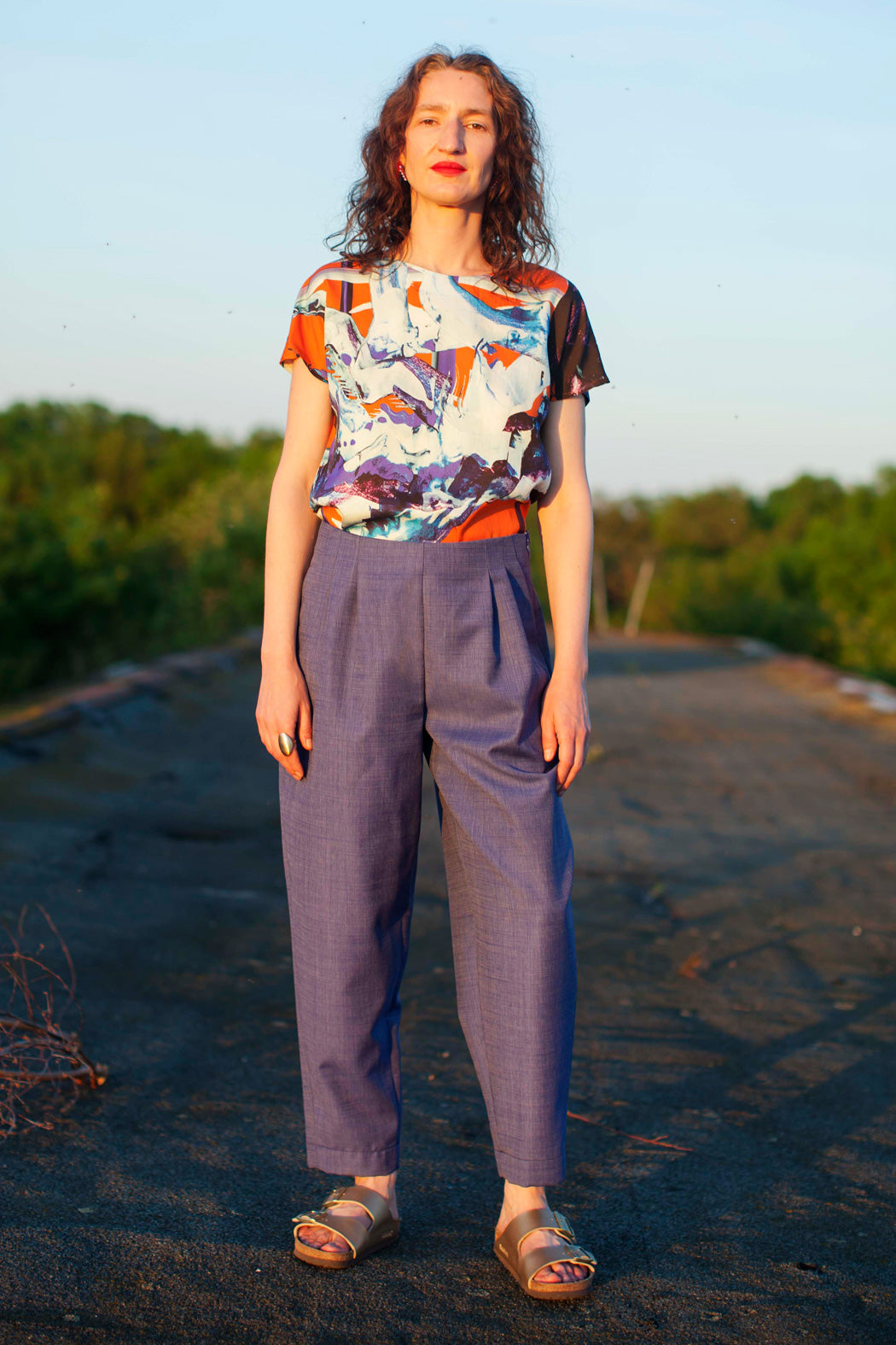 Bundfaltenhose blaue Wolle