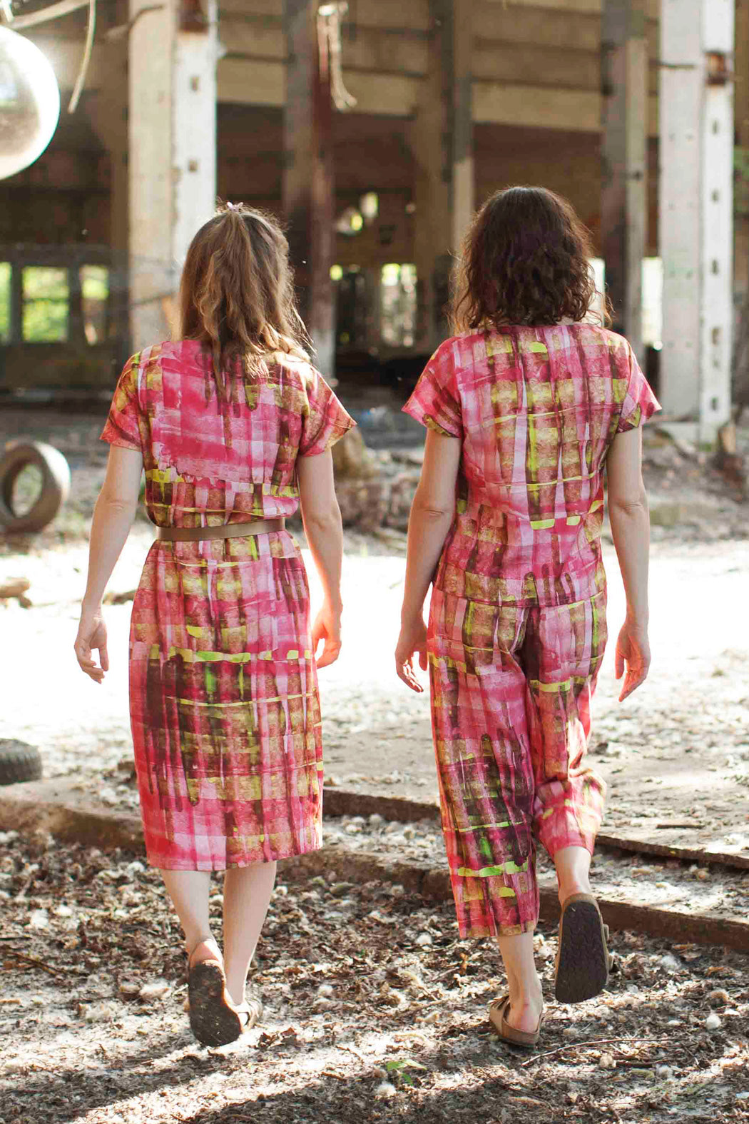 Kimono Kleid wildes Karo pink grün