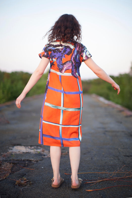 Kimono Kleid rot blaue Malerei