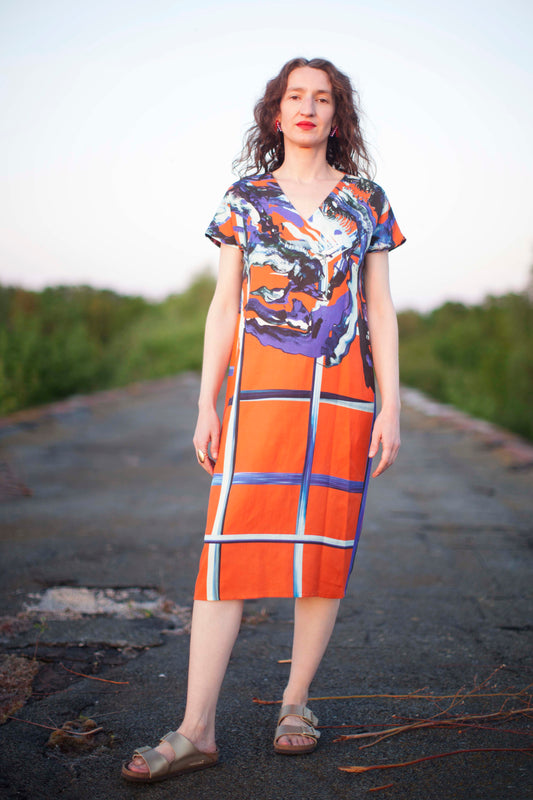 Kimono Kleid rot blaue Malerei