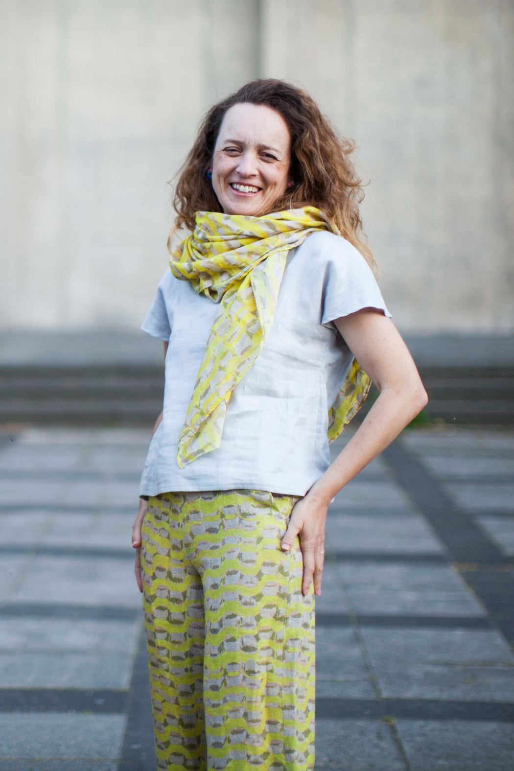Culottes Leinen Welle gelb