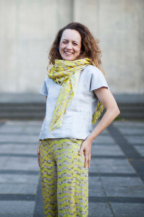 Culottes Leinen Welle gelb