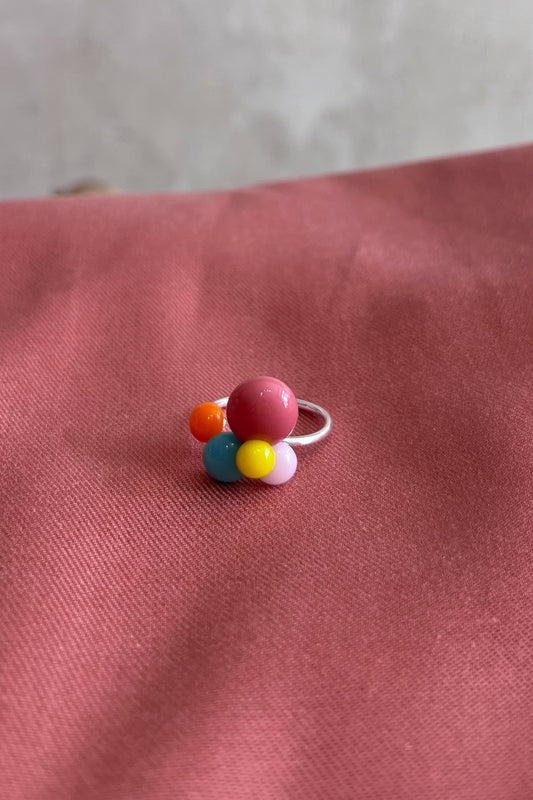 Ohrringe, Brosche, Ring bunte Tropfen mit Gelb - BEIRA