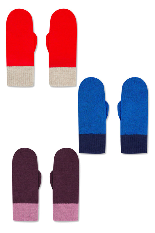 Fäustlinge rot, kobaldblau und dunkellila - Merinowolle Handschuhe von Wolvis