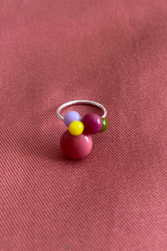 Ohrringe und Ring bunte Tropfen mit rosa und gelb - BEIRA