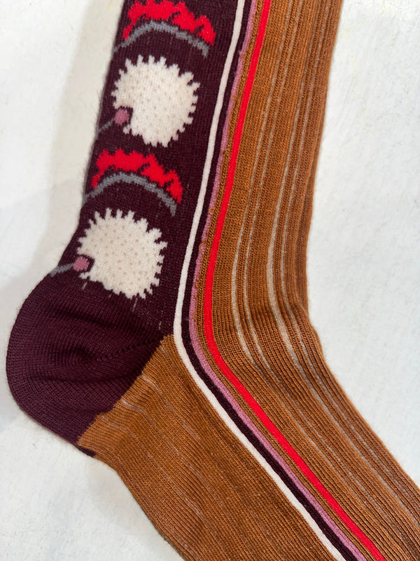 Socken mit Pflanzenmuster braun dunkelrot Exquisite J