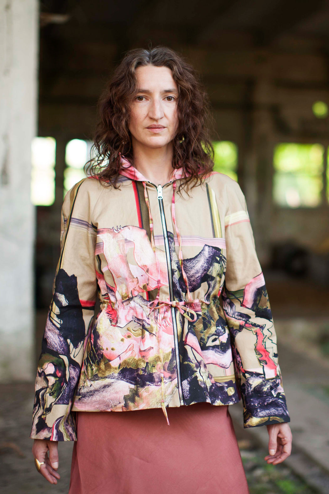 Wendejacke beige rosa gemustert