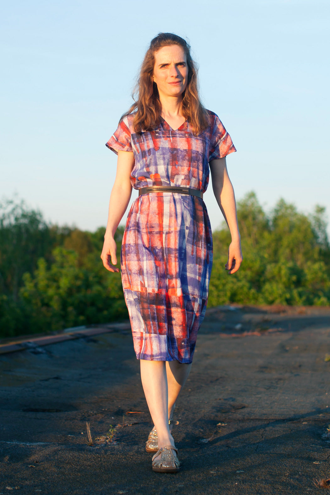 Kimono Kleid wildes Karo rot blau