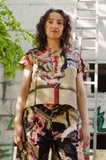 Kimono Top beige Malerei in rosa schwarz