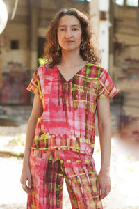 Kimono Top neon pink grün