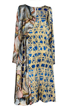 Laden Sie das Bild in den Galerie-Viewer, Wickelkleid pastell blau gelb gemustert