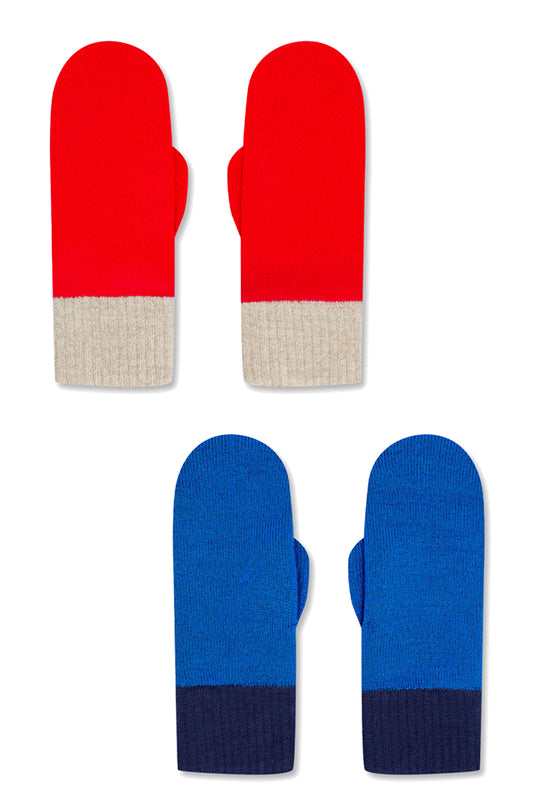 Fäustlinge rot und kobaldblau - Merinowolle Handschuhe von Wolvis
