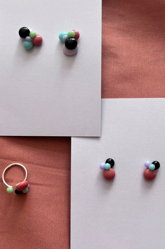Ohrringe und Ring bunte Tropfen mit schwarz - BEIRA