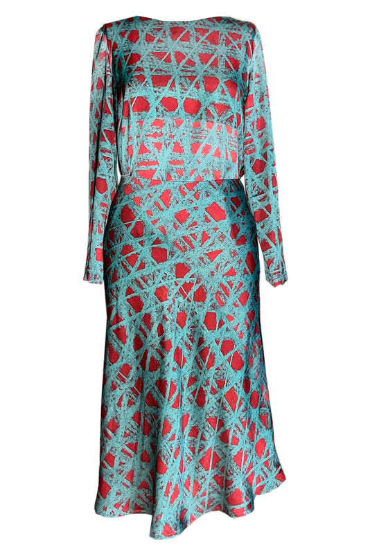 Langarm Bluse schlicht rot mint gemustert