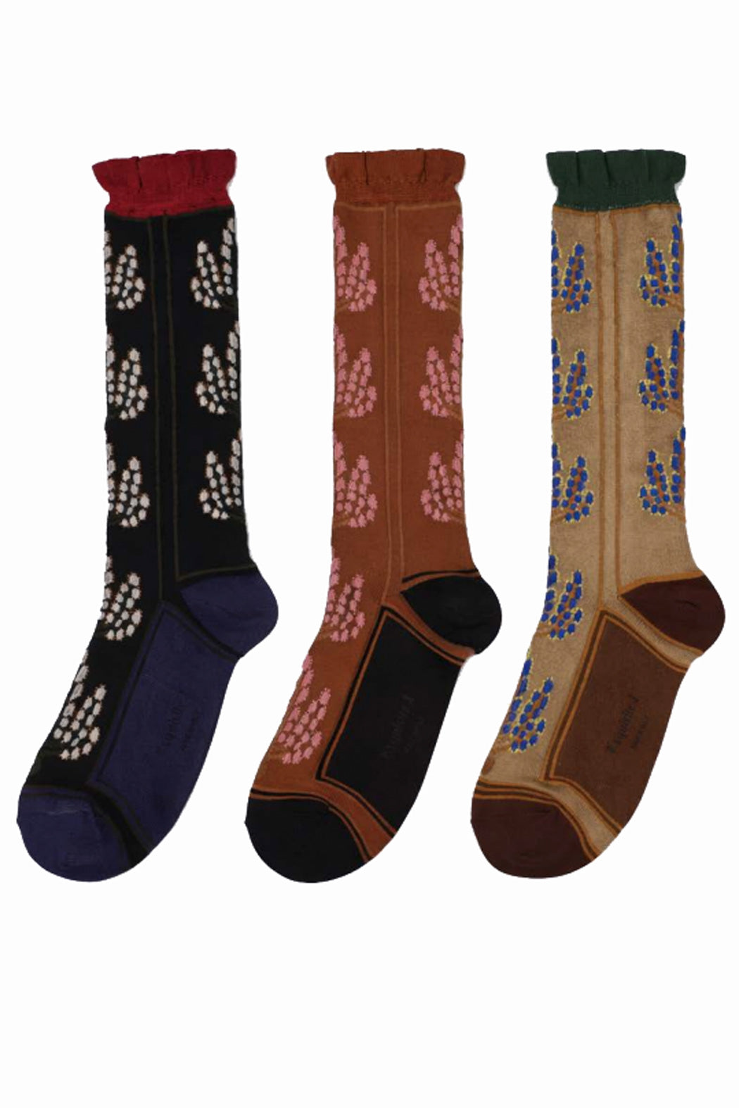 Socken mit Pflanzenmuster beige braun oder schwarz - Exquisite J