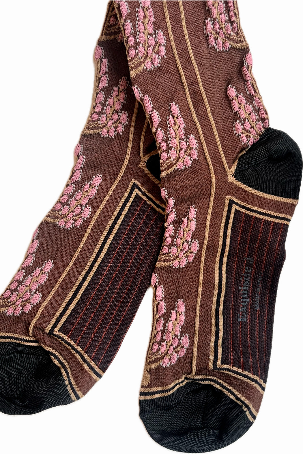 Socken mit Pflanzenmuster beige braun oder schwarz - Exquisite J
