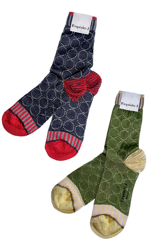 Gepunktete Socken grün oder grau Exquisite J