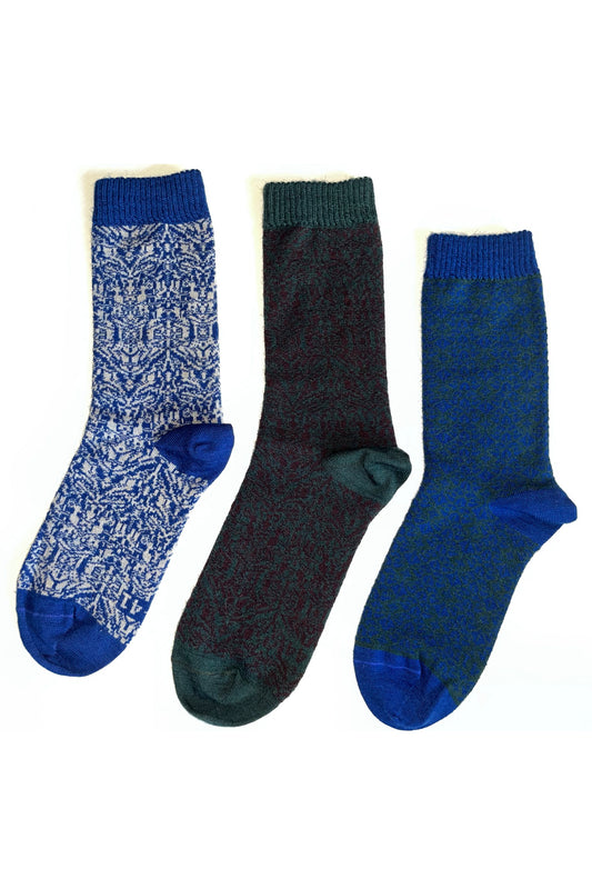 Wollstrümpfe DRIFT blau grün und lila gemustert WOLVIS