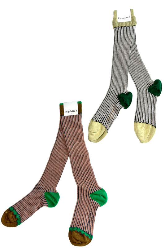 Gestreifte Socken grau grün Exquisite J