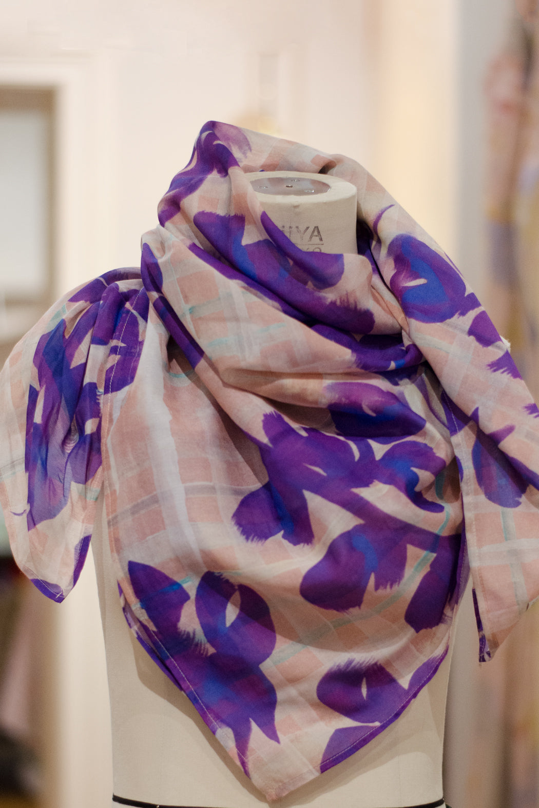 Scarf Purple Flowers on Beige