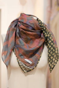 Scarf Check Flowers Grey Orange