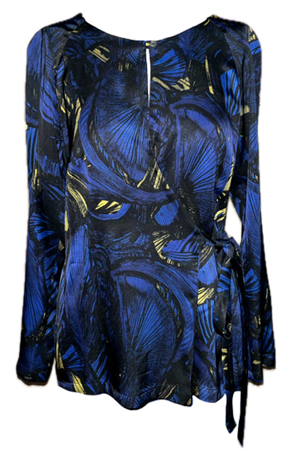 Wickelbluse in Nachtblau und Gelb