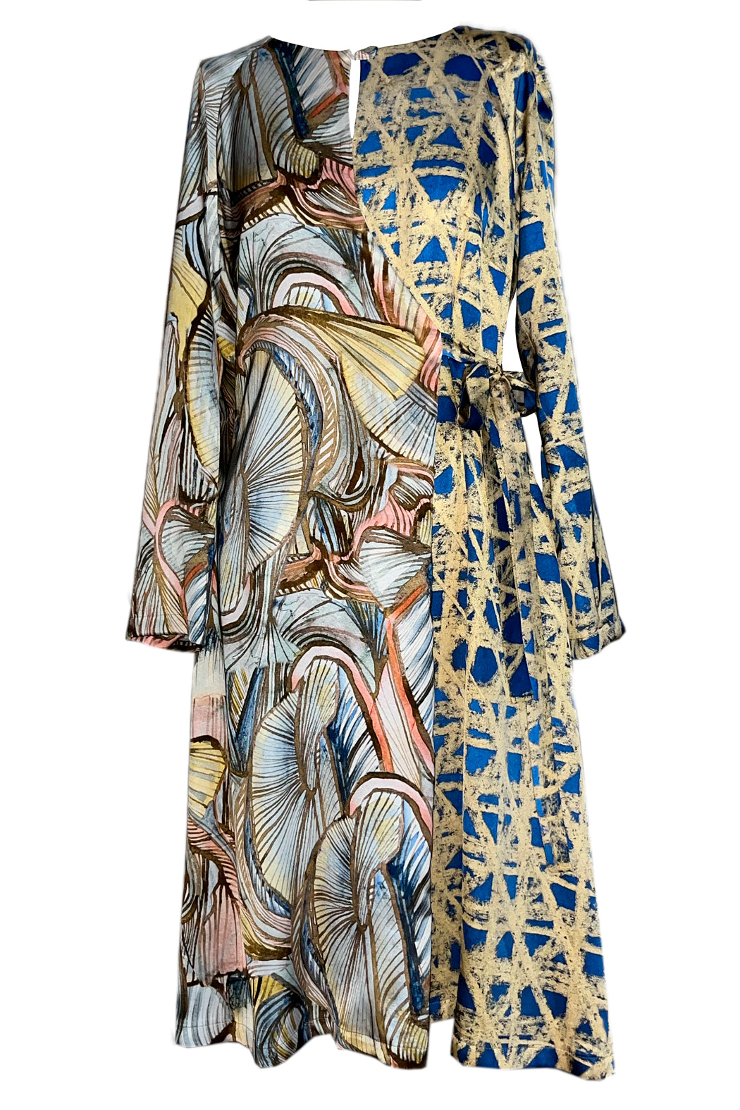 Wickelkleid pastell blau gelb gemustert