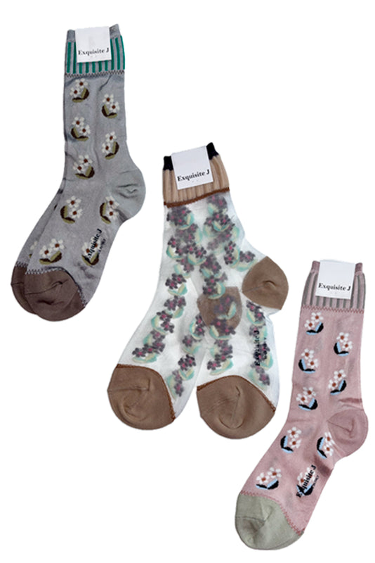 Blümchensocken Socken rosa, grau oder transparent Exquisite J
