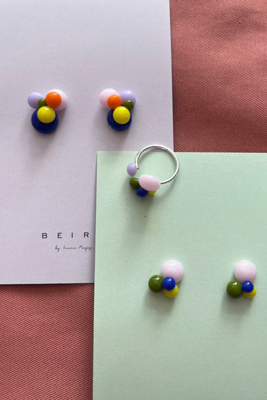 Ohrringe und Ring bunte Tropfen mit blau und gelb - BEIRA