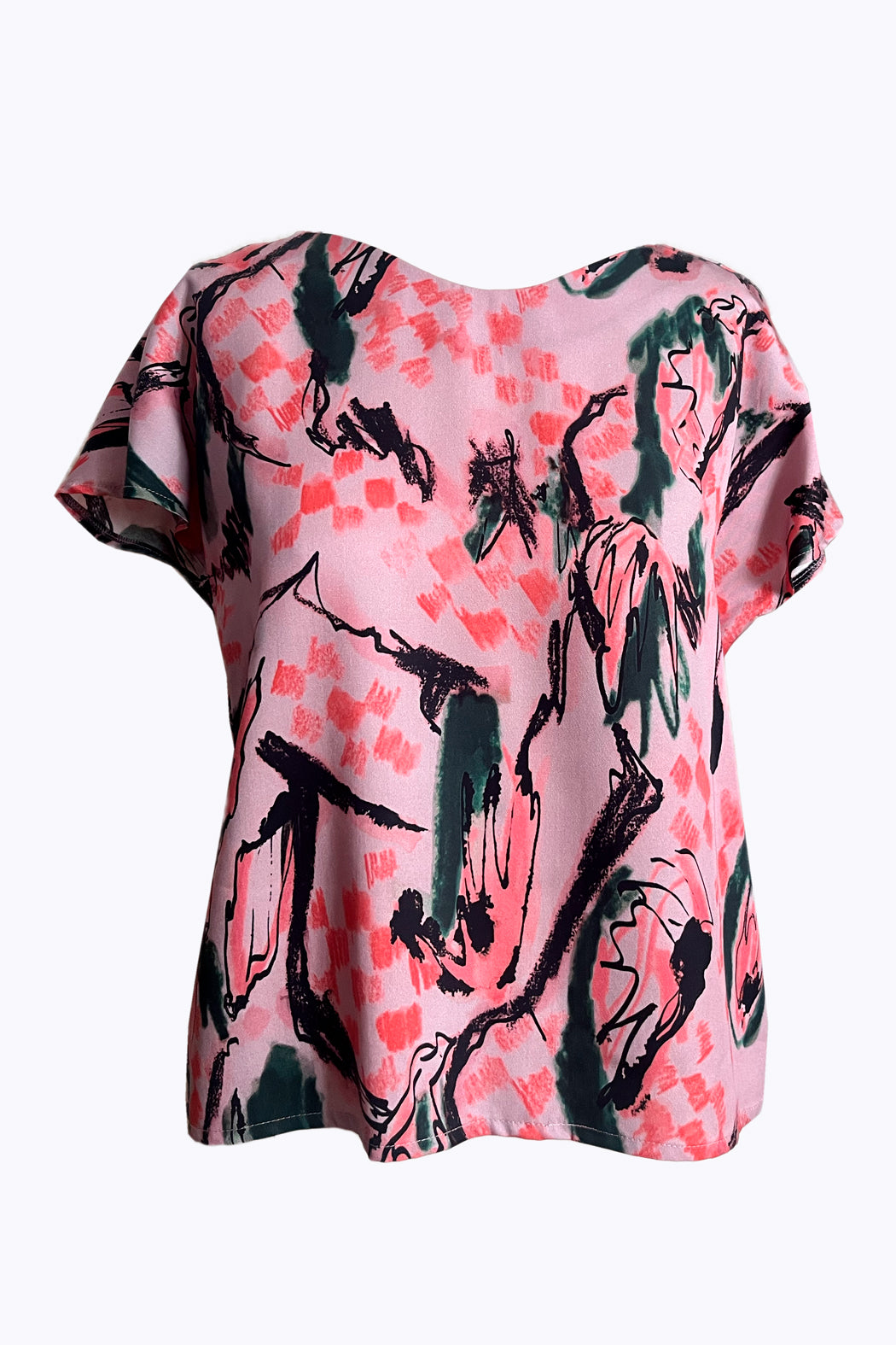 Kimono Bluse pinke Blumen auf grau-rosa