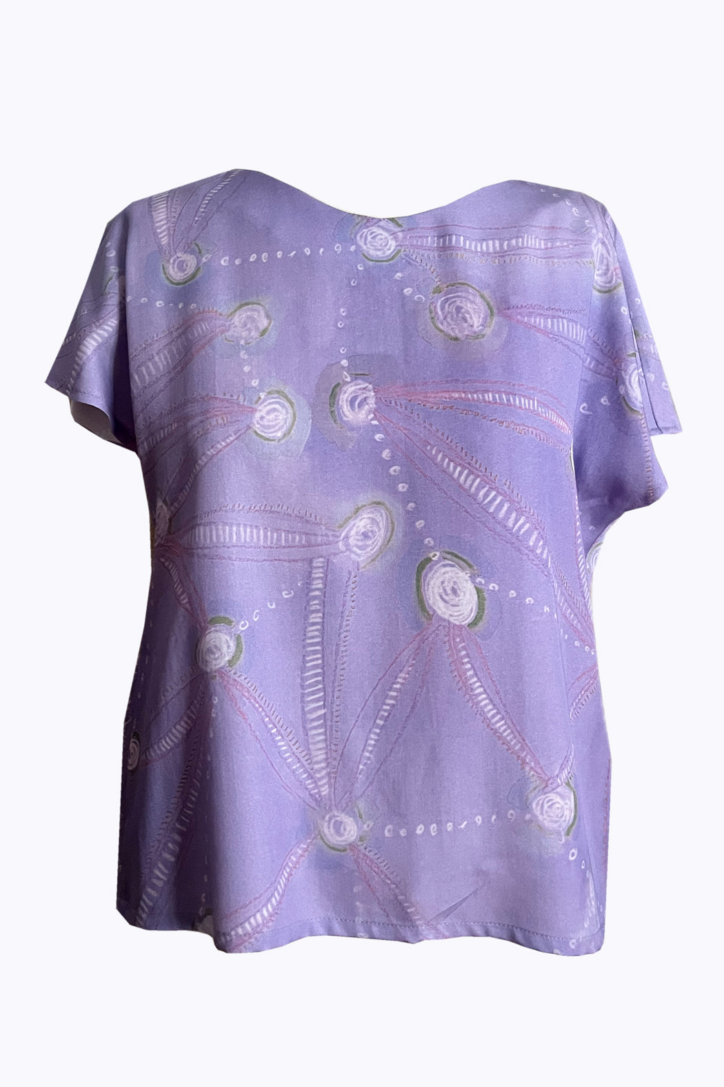 Kimono Bluse flieder mit weißen Rosen