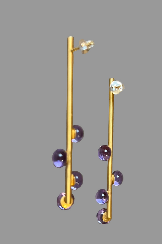 Stabohrringe gold mit bunten Glasblasen -BEIRA