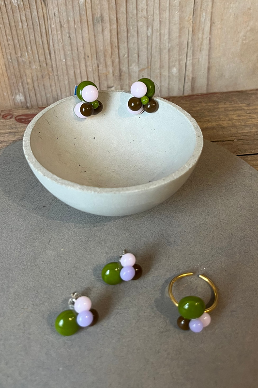 Ohrringe und Ring lila grüne Tropfen - BEIRA