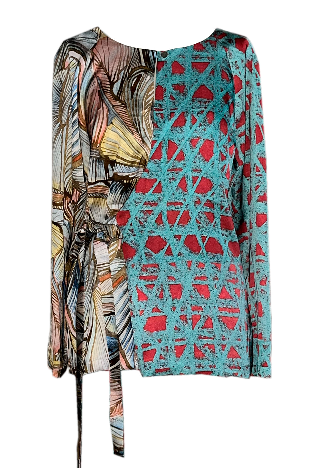 Wickelbluse pastell blau gelb gemustert