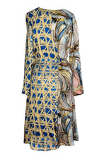 Laden Sie das Bild in den Galerie-Viewer, Wickelkleid pastell blau gelb gemustert