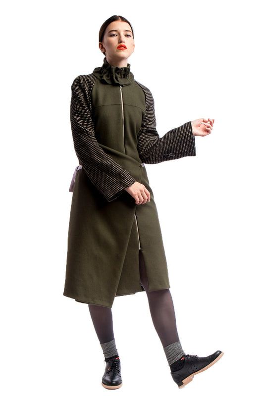 Green Wool Coat asymmetric