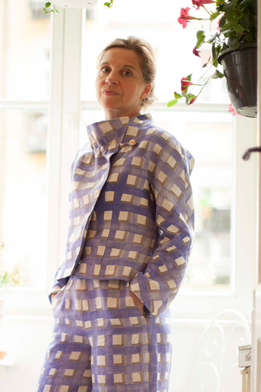 Blue Checked Linen Jacket