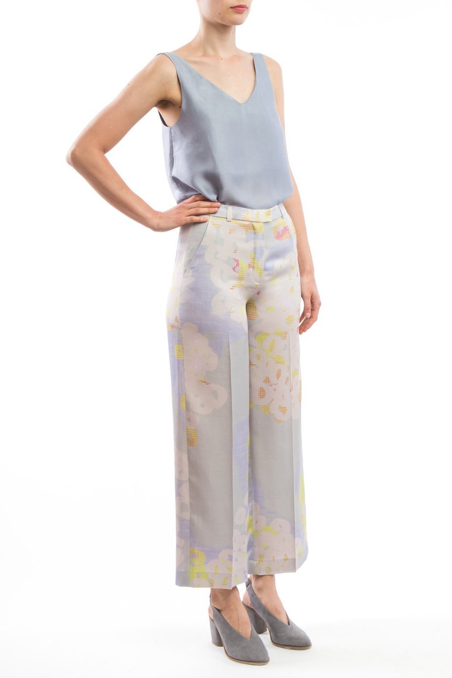 Wide Pants Grey Print