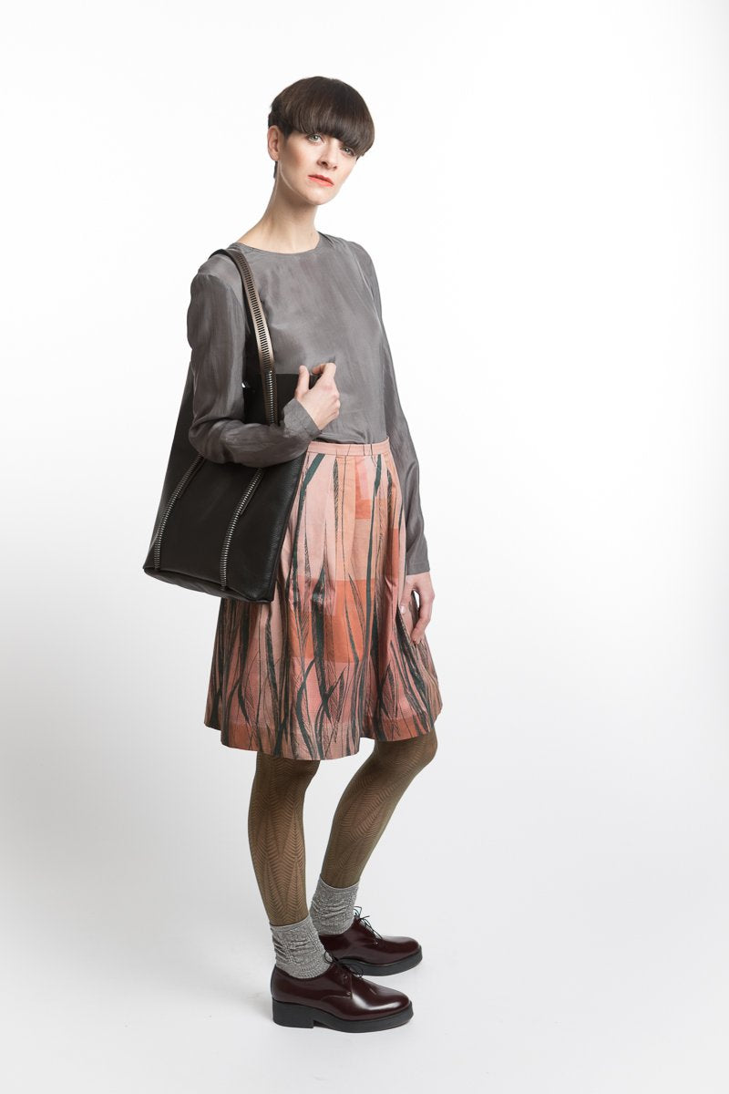 Pleated Skirt Feather Print