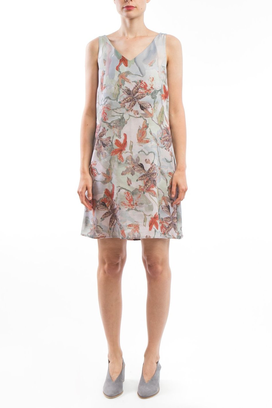 V-neck Dress Flower Red