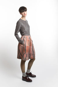 Pleated Skirt Feather Print