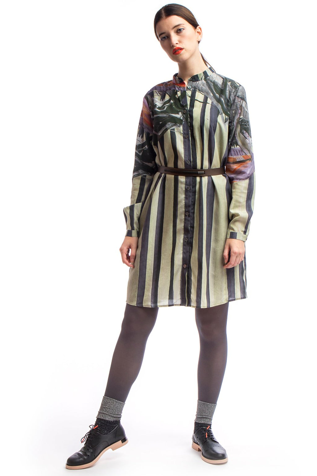 Shirt Dress Print-Beige