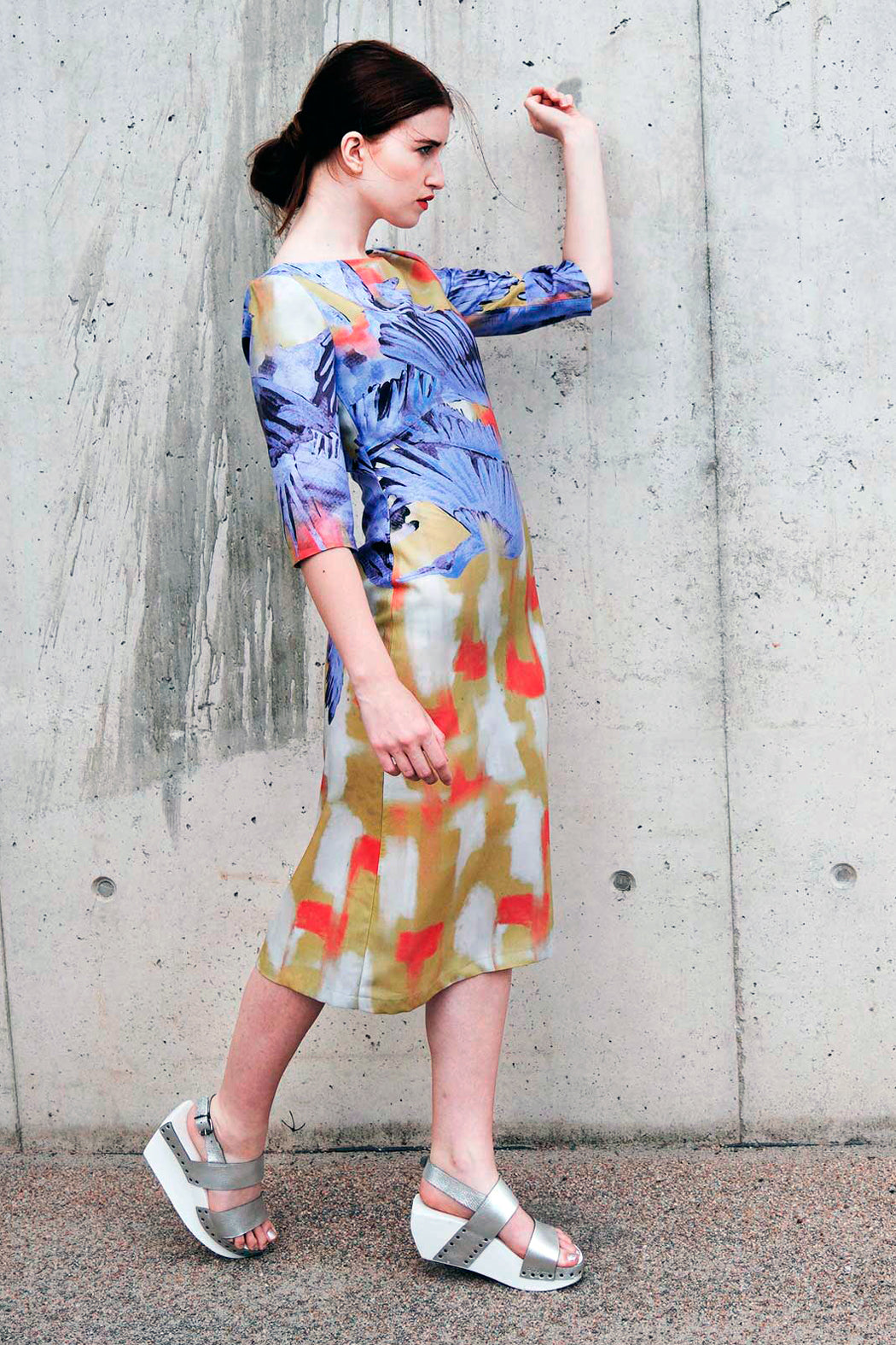 Shift dress Yellow Blue Bird Print