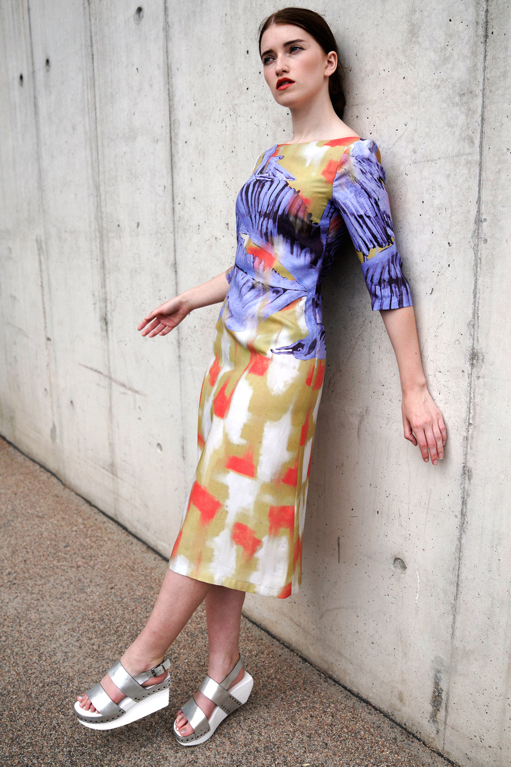 Summer Dress Yellow Blue Bird Print