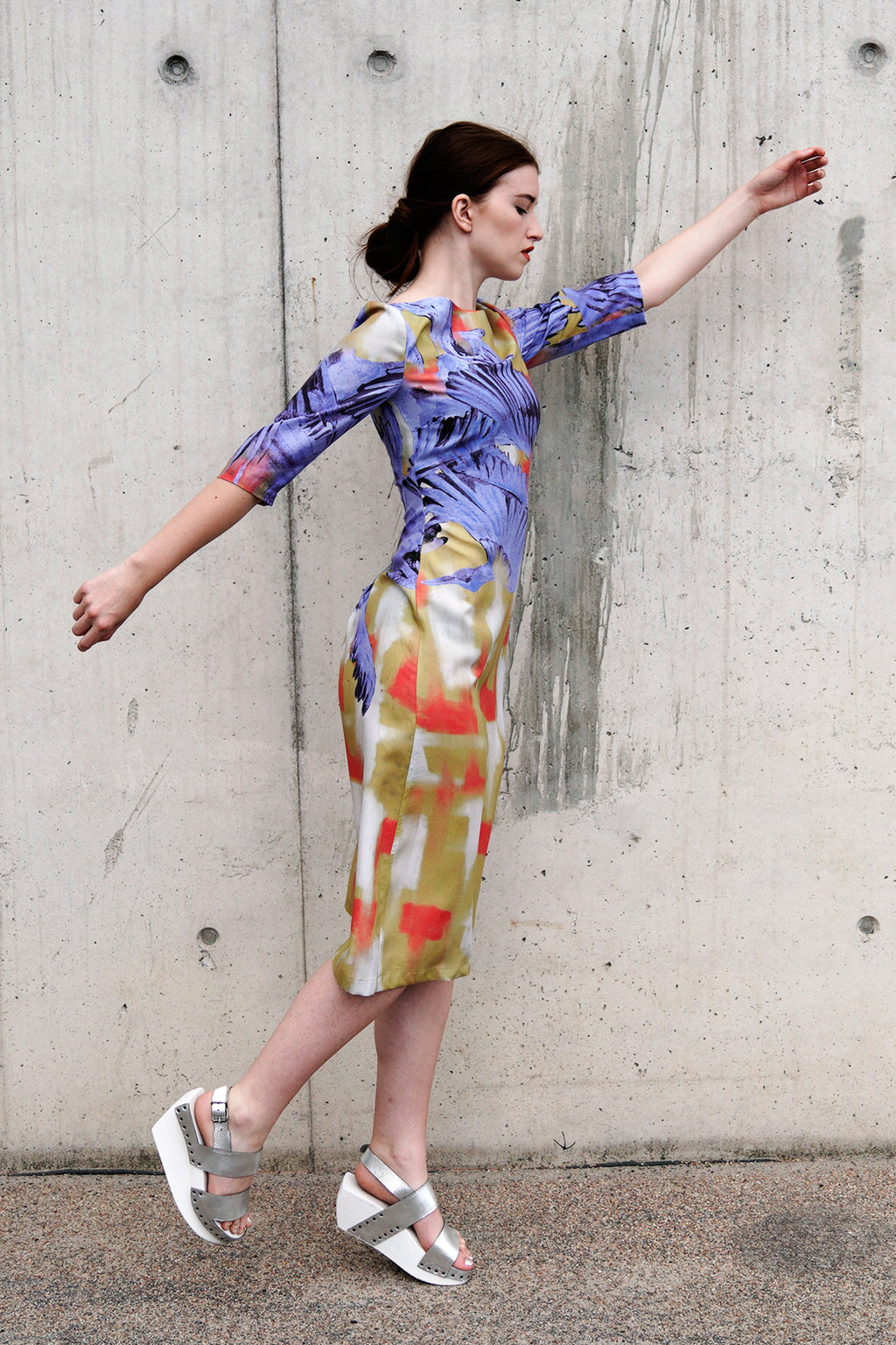 Shift dress Yellow Blue Bird Print