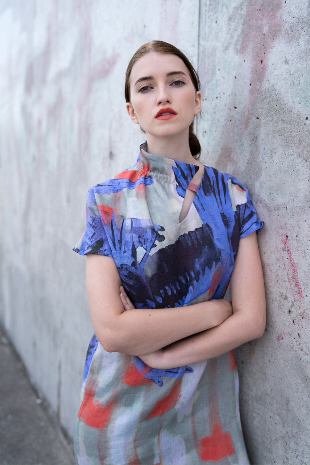 Linen Dress Asymmetric Collar